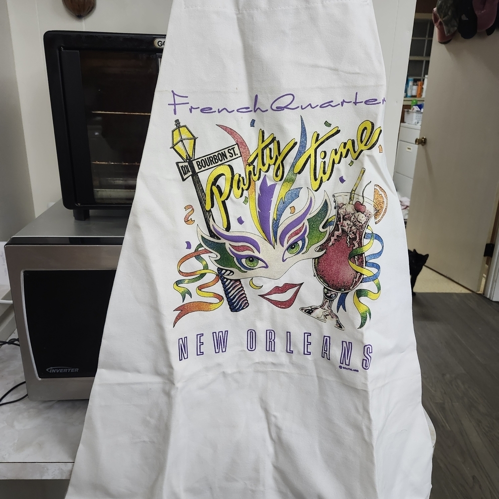 New Orleans Party Time Apron - White